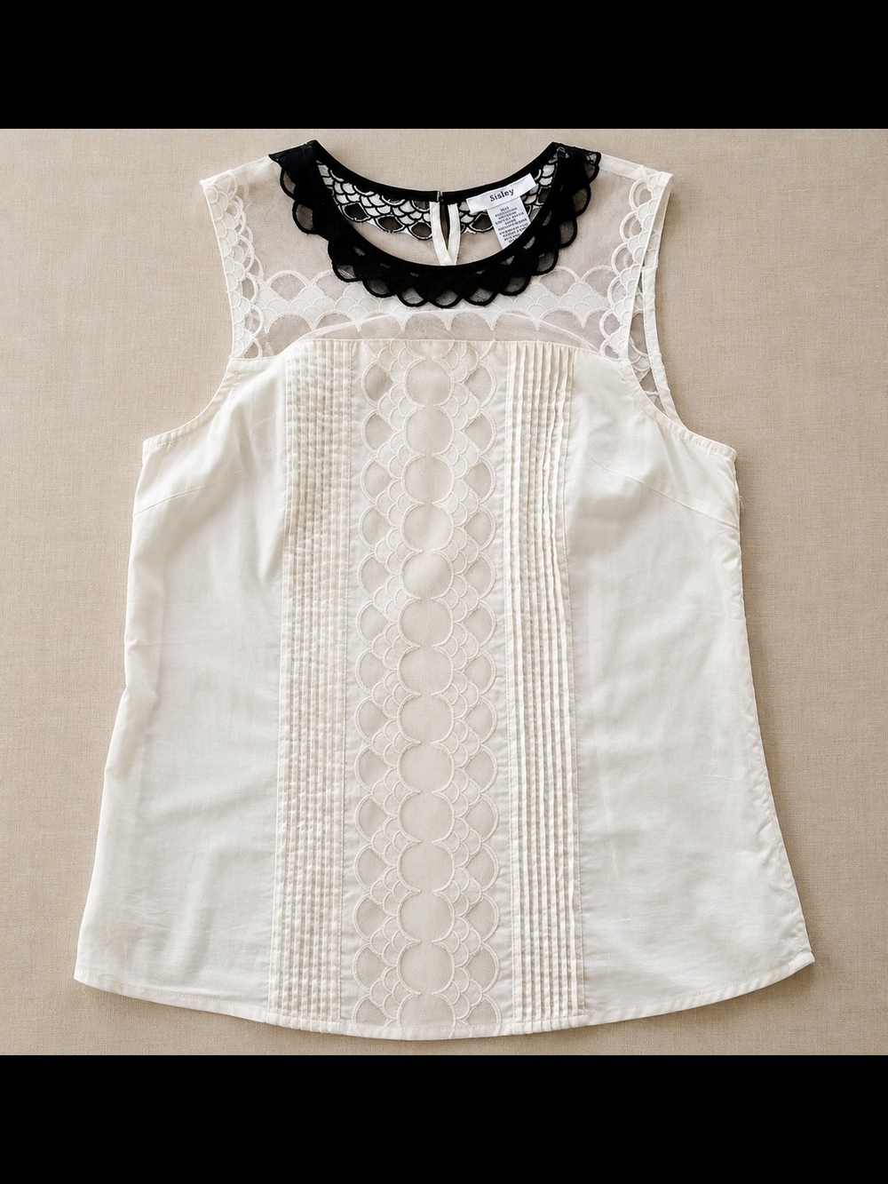 Anthropologie White Lace Sleeveless Dress with Black Scalloped Collar - Picture 2 of 2